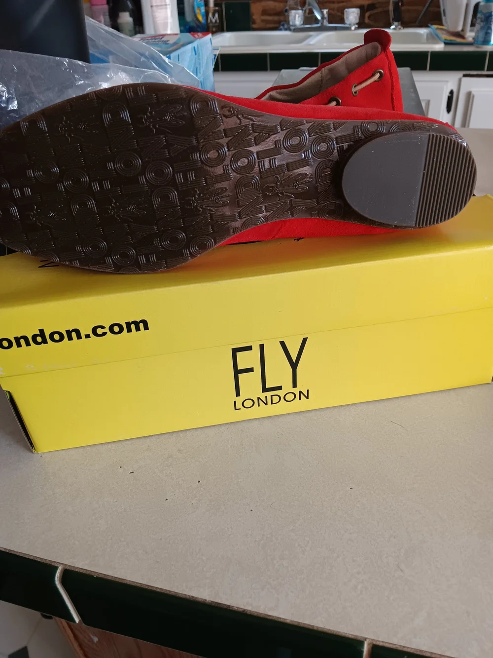 FLY London Womens Red Suede Moccasin Loafers Size 7-7.5